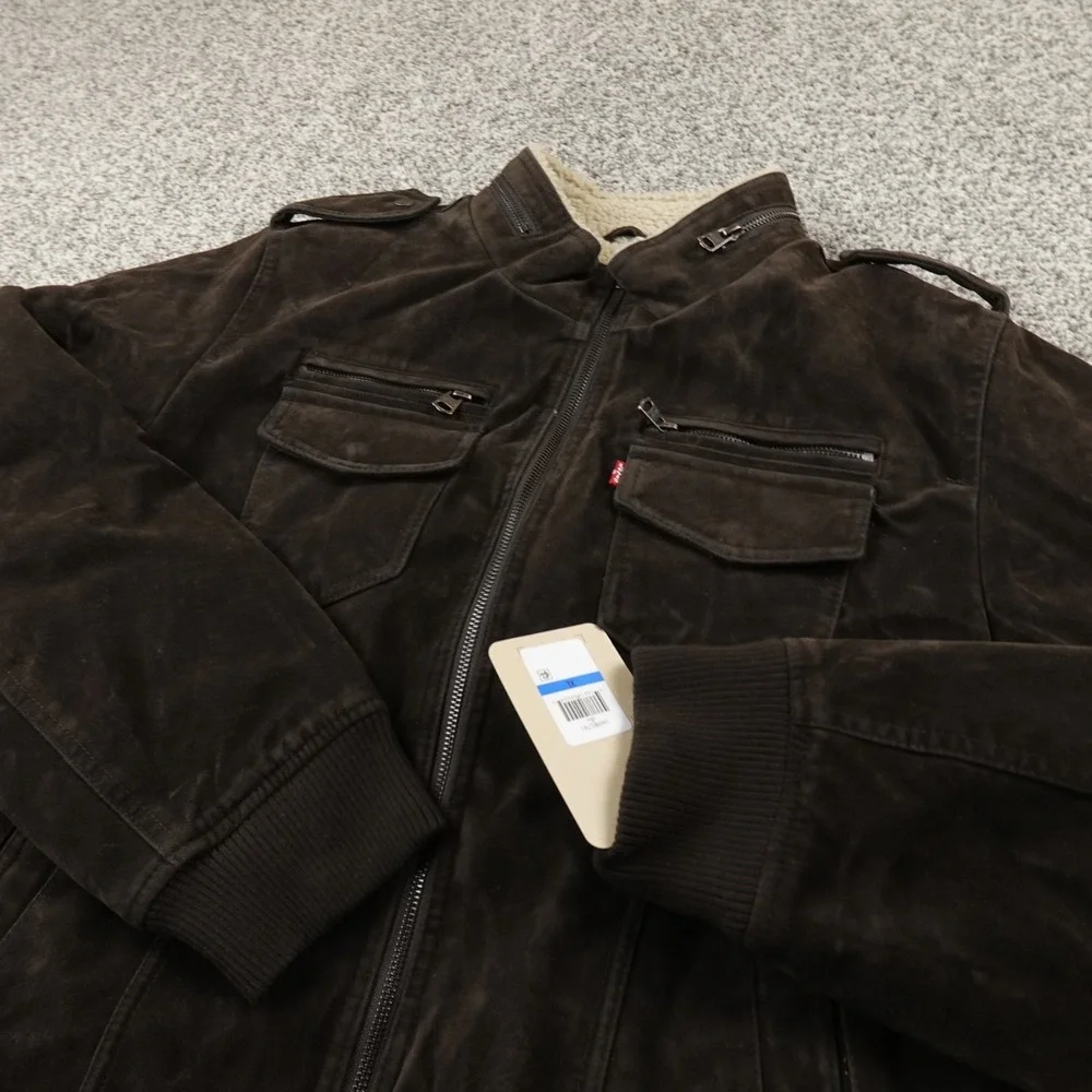 NEW Levis Jacket Mens XL Brown Sherpa Lined‎ Faux Suede Trucker Bomber Work Coat